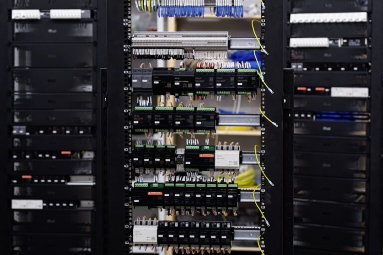 Technik pracuje na&nbsp;rozvaděči s&nbsp;technologiemi