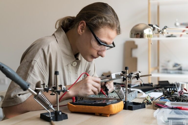 Technik měří stav napájecího systému